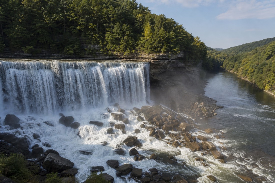 American Falls and the gorge from the New York bank on a bright morning